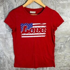 Red and white American flag‎ "love" tee Woman's Small  #4thofJuly